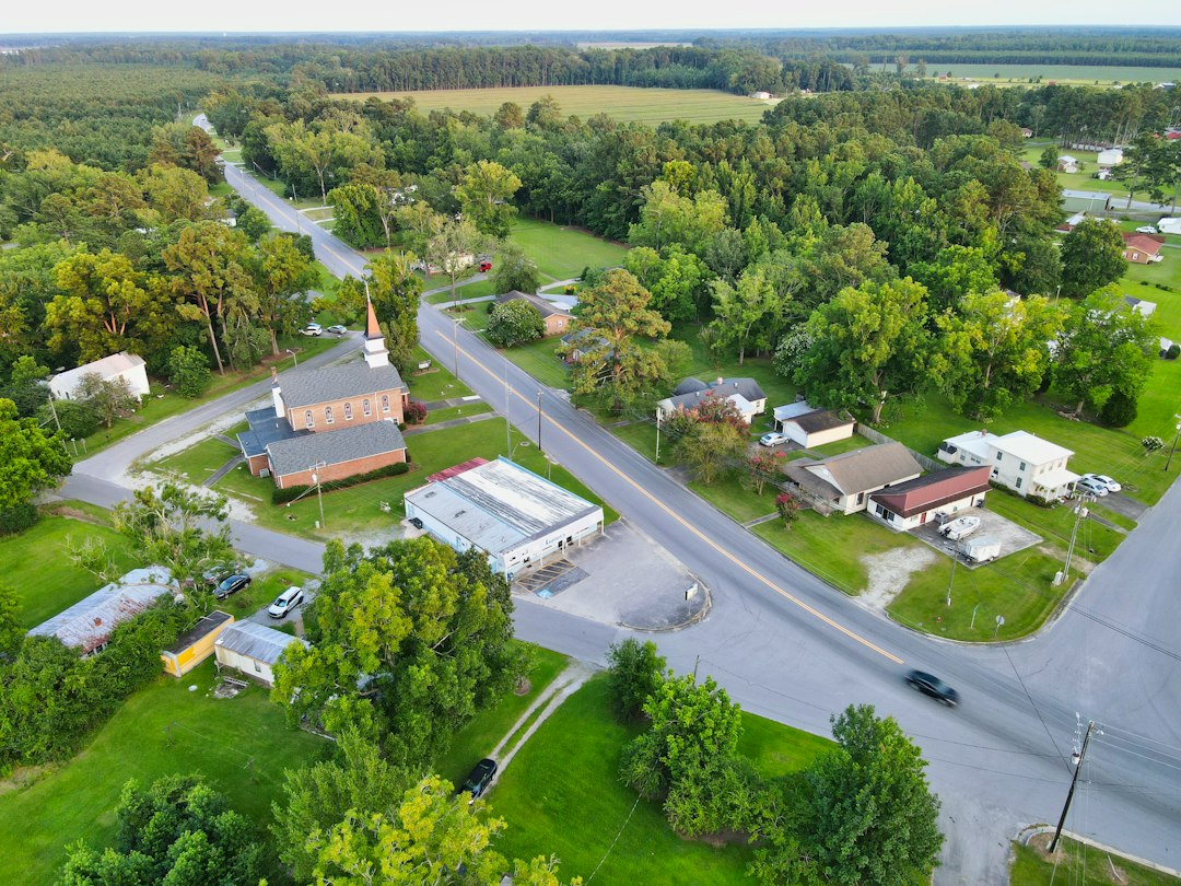 Small town community from above, representing the communities served by rural EMS