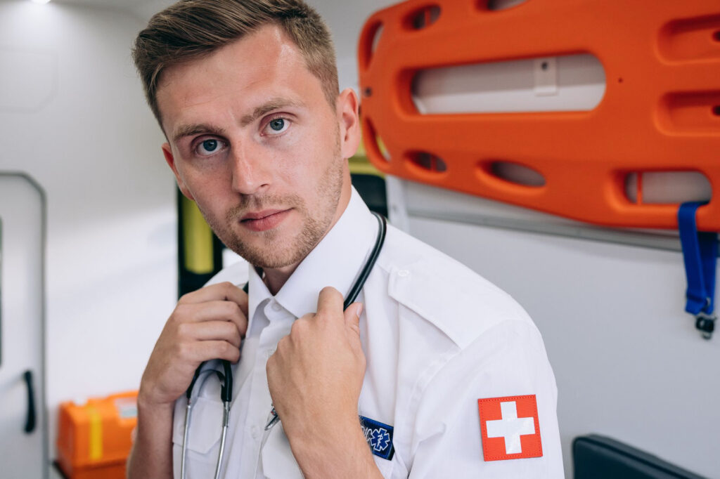Emergency medical services scene introducing an article about becoming an EMT